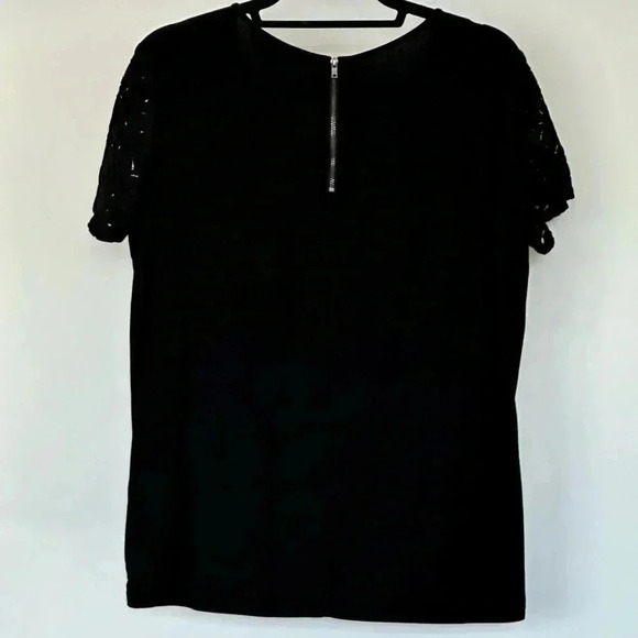 Market & Spruce Hand Crocheted Front Mixed Material Black Top - Picture 3 of 4